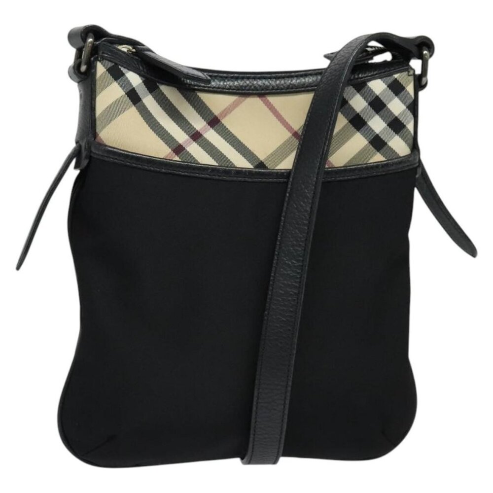 Authentic BURBERRY Nova Check Shoulder Bag Nylon Beige Silver